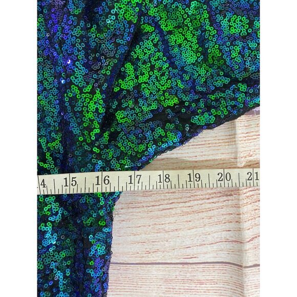 Belle Pogue Women's Green Sequin Short Sleeve Midi Cocktail Dress - Medium - Picture 8 of 12